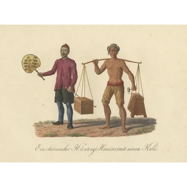 Pfyffer zu Neueck, Illustration of a Chinese Peddler and Day Laborer in Indonesia, 1830, Print For Sale - Image 4 of 5