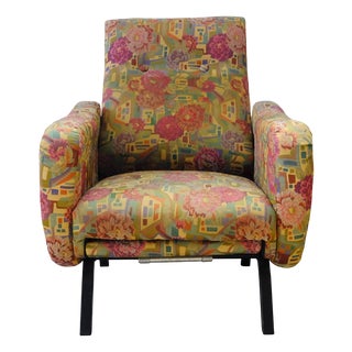 Reclining Armchair with Removable Footrest in Floral Fabric, 1960s For Sale