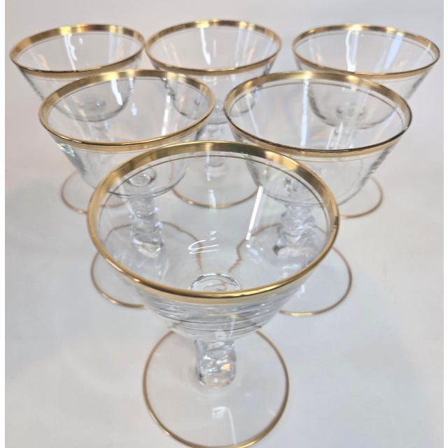 Gold Rimmed Crystal Champagne Coupes- Set of Six For Sale - Image 11 of 13