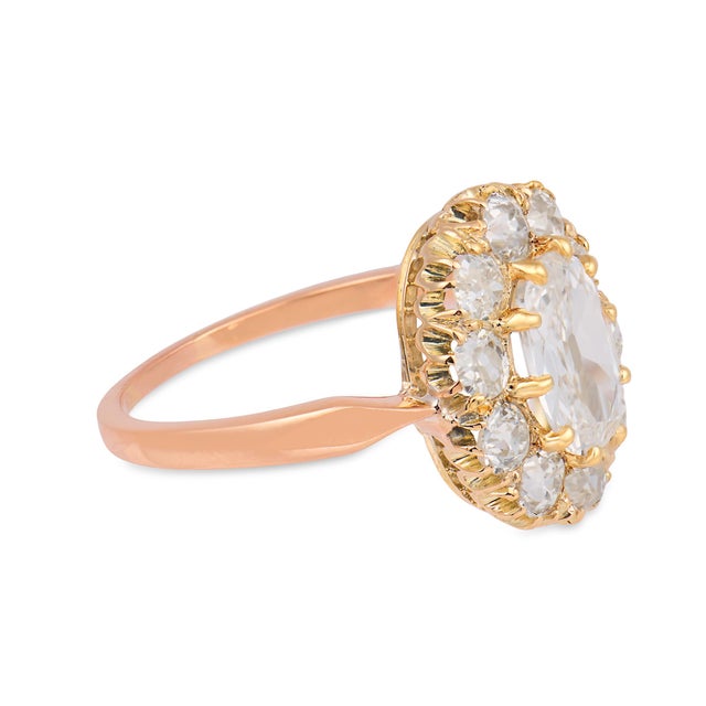 Early 20th Century Early 20th Century Edwardian Gia 1.00 Carat Cushion Cut Diamond Cluster 14k Gold Engagement Ring, Size 6.75 For Sale - Image 5 of 8