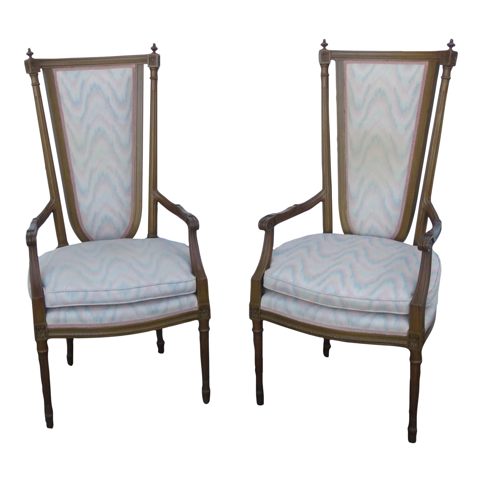 French Tall Back Side Living Bed Room Den Fireplace Chairs a Pair