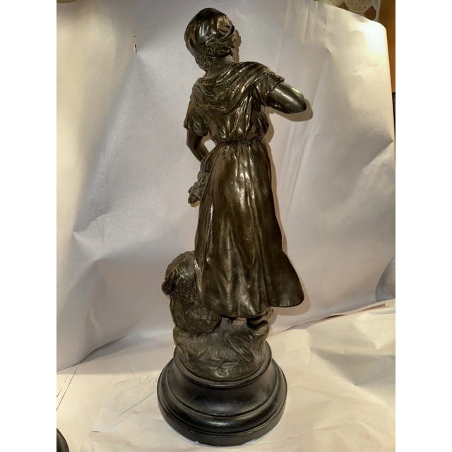 Large Antique French Moreau Statue - Girl With Lamb For Sale - Image 4 of 7