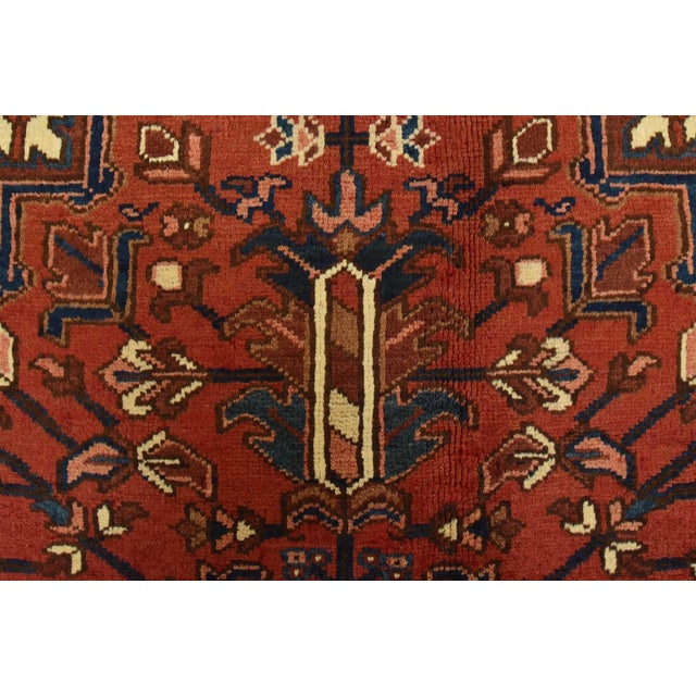 Vintage Heriz Rug 8'3'' X 11'8'' Red Wool Tribal Hand-Knotted Oriental Carpet For Sale - Image 10 of 15