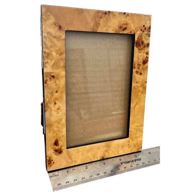 Tan Burlwood and Black Lacquer Picture Frame With Velvet Back– 5.5" X 7" for 4" X 6" Photo | Organic Modern / Coastal Regency For Sale - Image 8 of 11