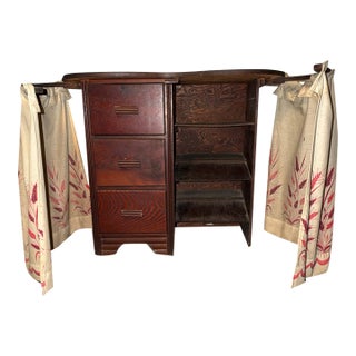 Vintage Mid-Century Kidney Shaped Dressing Table Vanity With Swinging Storage Arms For Sale