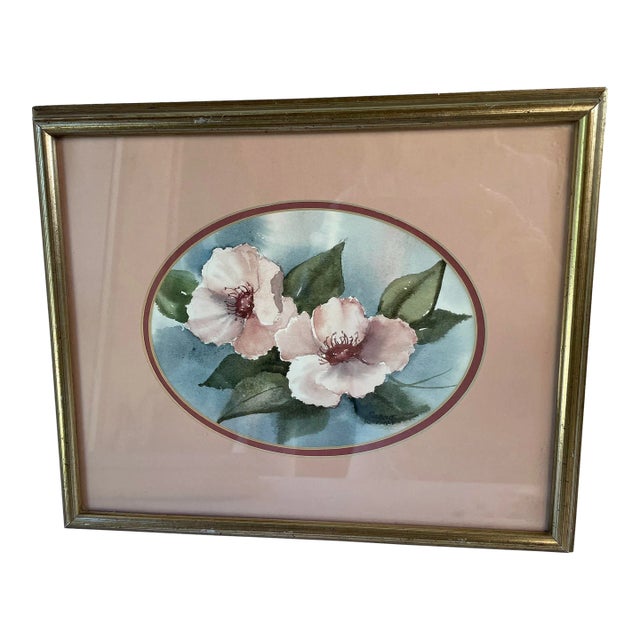 Vintage Signed and Framed Original Floral Watercolor Painting For Sale