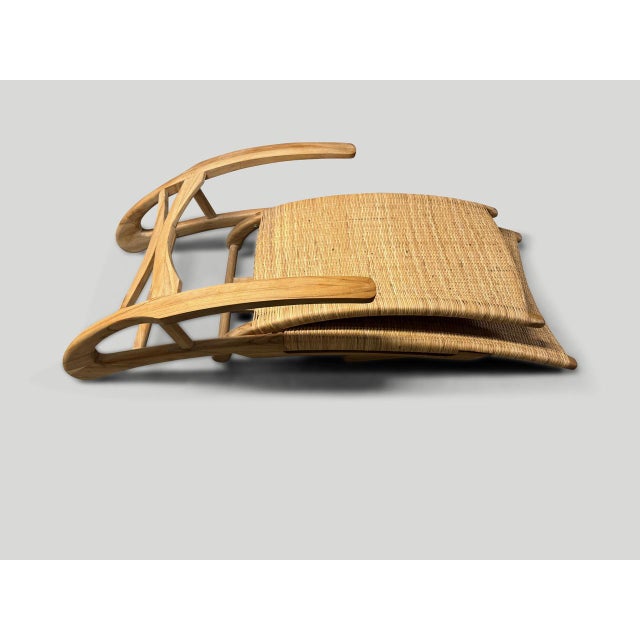 Andrianna Shamaris Teak Wood and Woven Grass Chaise For Sale In New York - Image 6 of 6