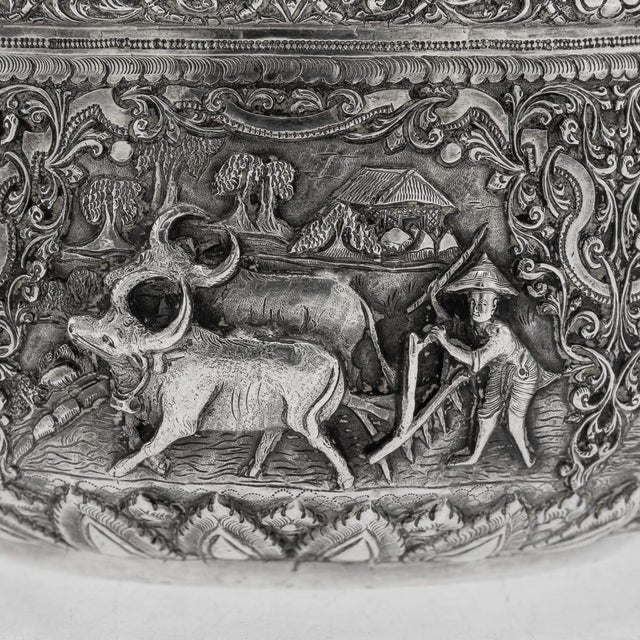 Antique Burmese Repoussé Silver Jataka Tales Bowl, 1910 For Sale - Image 14 of 18