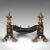 This is an antique Art Nouveau fireplace set. An English, cast iron fire basket with brass andirons, dating to the...