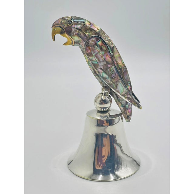 Silver 1970s Mexican Silver Plated & Abalone Parrot Bell in the Style of Emilia Castillo For Sale - Image 8 of 18