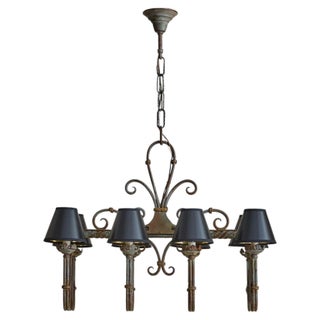 1940s French Hand-Forged Wrought Iron 8-Light Chandelier For Sale