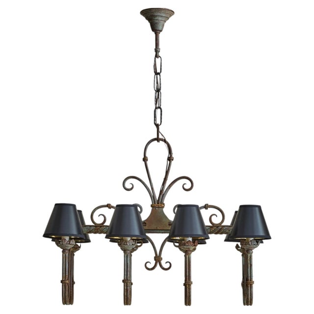 1940s French Hand-Forged Wrought Iron 8-Light Chandelier For Sale