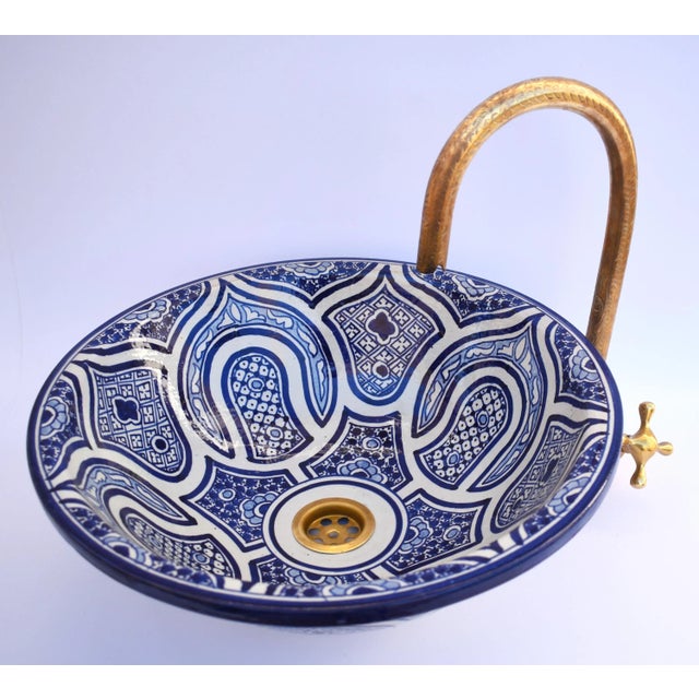 Arts & Crafts Flower Ceramic Black White Countertop Vessel Sink For Sale - Image 3 of 6