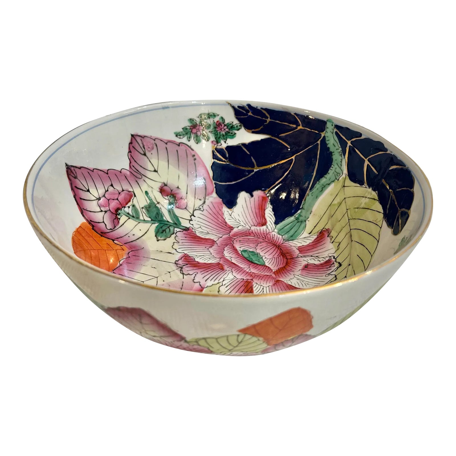 Vintage 10” Chinoiserie Tobacco Leaf Bowl