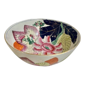 Vintage 10” Chinoiserie Tobacco Leaf Bowl