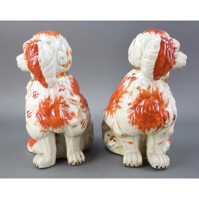 Pair Of Staffordshire Red & White Ceramic Mantle Spaniel Dogs Figurines.