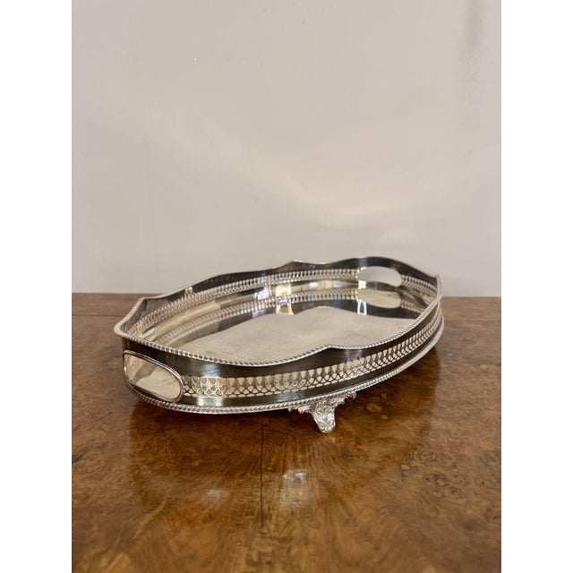Pretty quality antique Edwardian silver plated unusual shaped tea tray having a quality antique Edwardian silver plated...
