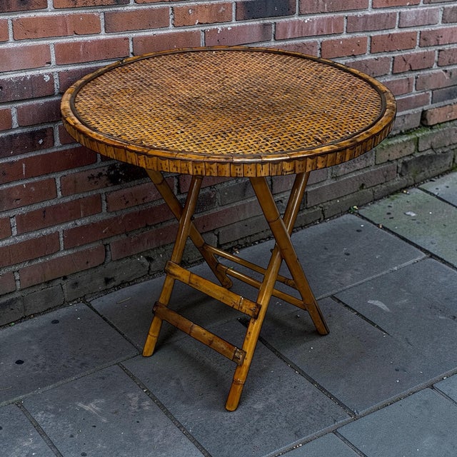 Wood Vintage Tortoise Bamboo and Woven Rattan Folding Bistro Table For Sale - Image 7 of 7
