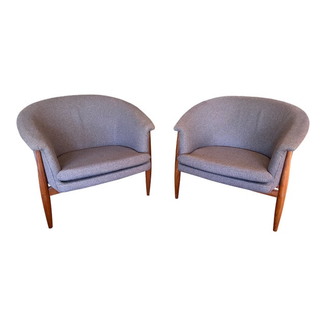 Mid-Century Modern Danish Style Sculptural Barrel Lounge Chairs - A Pair For Sale