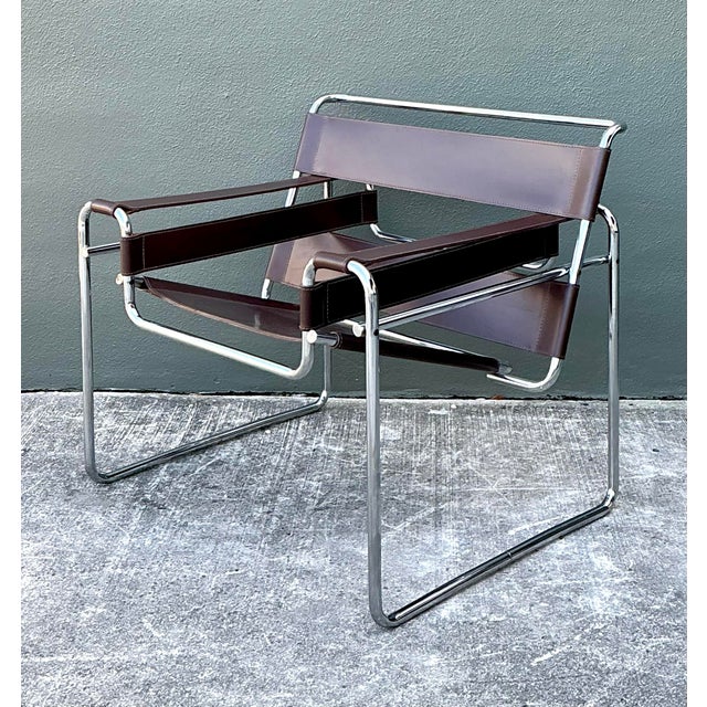 Vintage Chrome and Leather Lounge Chair After Wassily For Sale - Image 10 of 12