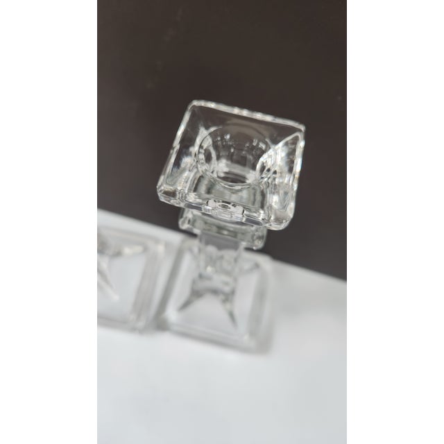 1940s Pair of Mid-Century Art Deco Style Pressed Glass Candlesticks, 7.25” For Sale - Image 11 of 13