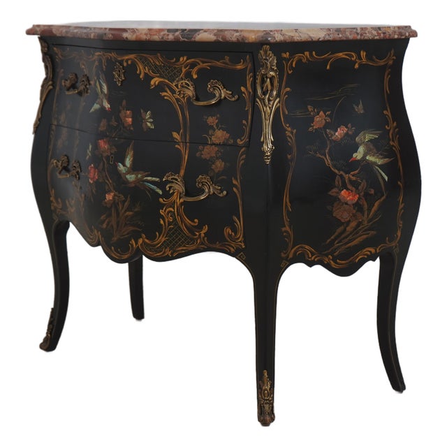 Vintage French Louis XV Style Chinoiserie Painted Commode Chest For Sale