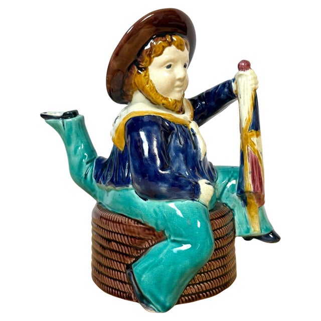 English Victorian Majolica “Three-Legged Sailor” Teapot, Attributed William Brownfield For Sale - Image 3 of 18