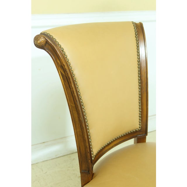 1970s Pair Regency Style Tan Leather Side Chairs For Sale - Image 5 of 11