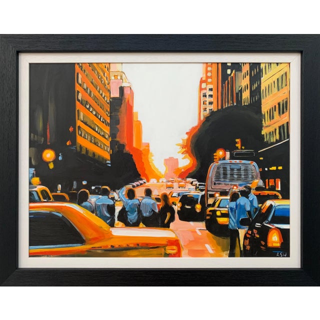 Figures at Manhattan Henge Sunset New York City by Leading British Urban Artist, 2014 For Sale - Image 13 of 13