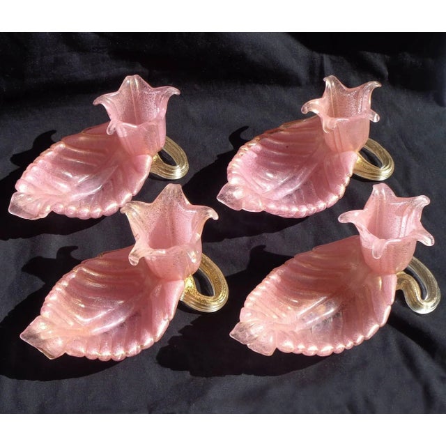 Mid-Century Modern Vintage Murano Barovier Toso Pink Gold Flecks Italian Art Glass Leaf Bowl Vide-Poche With Mini Flower Pot Vase For Sale - Image 3 of 7