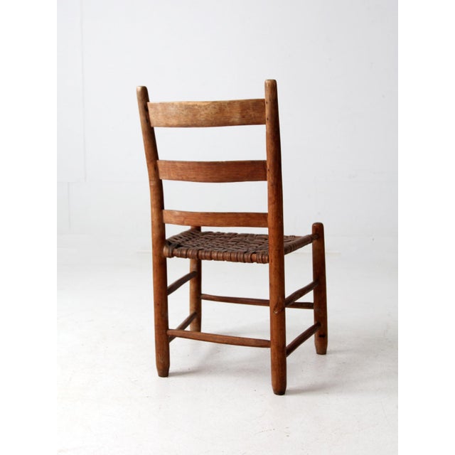 Antique Rustic Splint Weave Seat Chair For Sale - Image 10 of 10