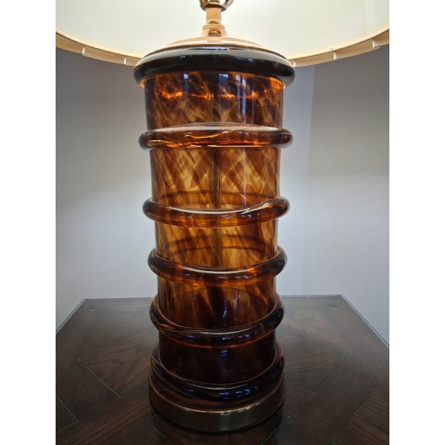 1960s Two Vintage Paul Hanson Tortoiseshell Glass Lamps For Sale - Image 5 of 12