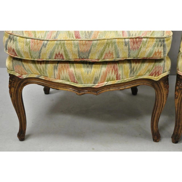 Mid 20th Century Vintage French Country Provincial High Back Walnut Arm Chairs (A) - A Pair For Sale - Image 5 of 12