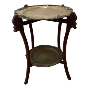 Early 20th Century Antique Chinese Two Tiered Brass Occasional Tray Table With Engraved Tops