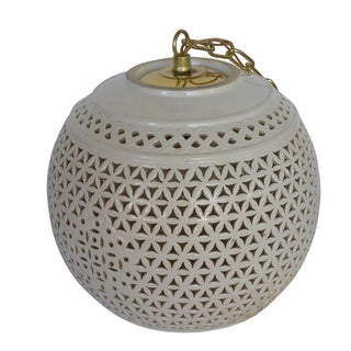 Vintage White Pierced Ceramic Hanging Pendant For Sale