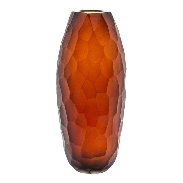 Hand-Blown Murano Battuto Vase in Tobacco Small For Sale