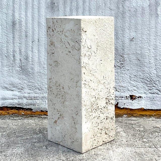 Vintage Coastal Solid Cut Coquina Stone Pedestal For Sale - Image 4 of 12
