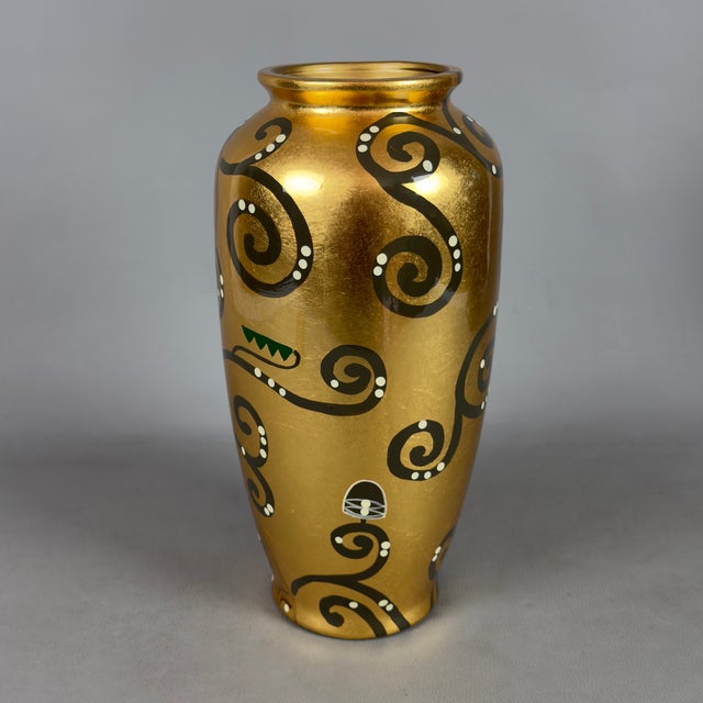 Vintage Viennese Gold Glazed Ceramic Vase For Sale - Image 3 of 11