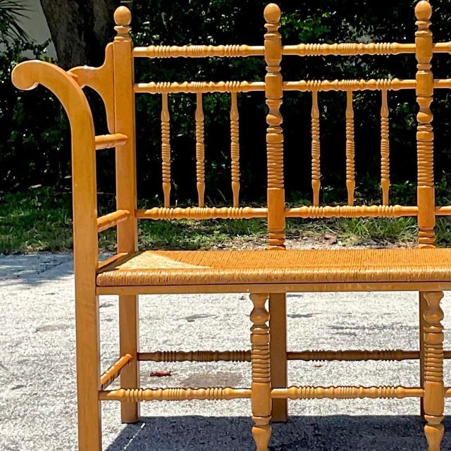 Vintage Boho Turned Wood Spindle Bench For Sale - Image 12 of 13