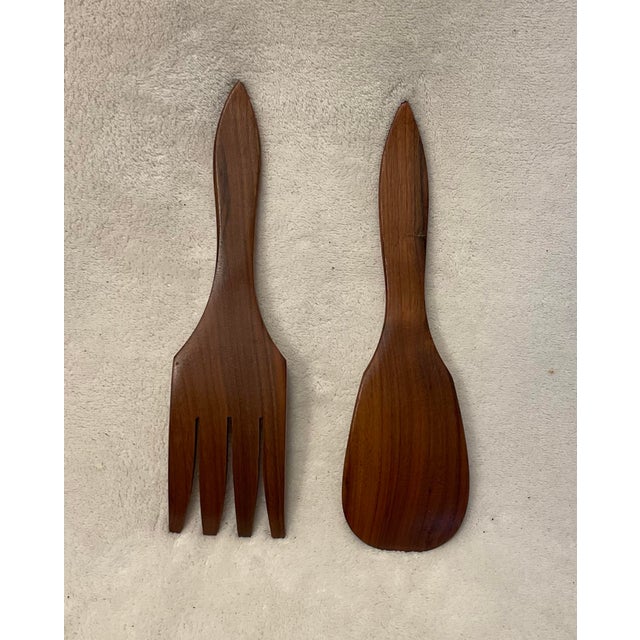 Brown Dansk International Designs Ltd Malaysia Salad Bowl With Serving Utensils For Sale - Image 8 of 11