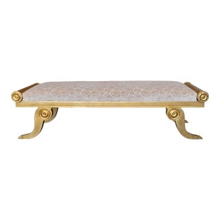 Nancy Corzine Giltwood Regency Bench Claremont Cut Velvet Linen For Sale