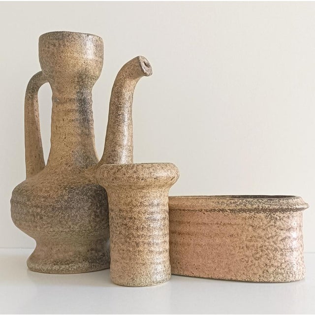 Mid-Century Modern Mid-Century Wabi-Sabi Style Handmade Ceramics Set by Marius Van Woerden, the Netherlands, 1960s, Set of 3 For Sale - Image 3 of 15