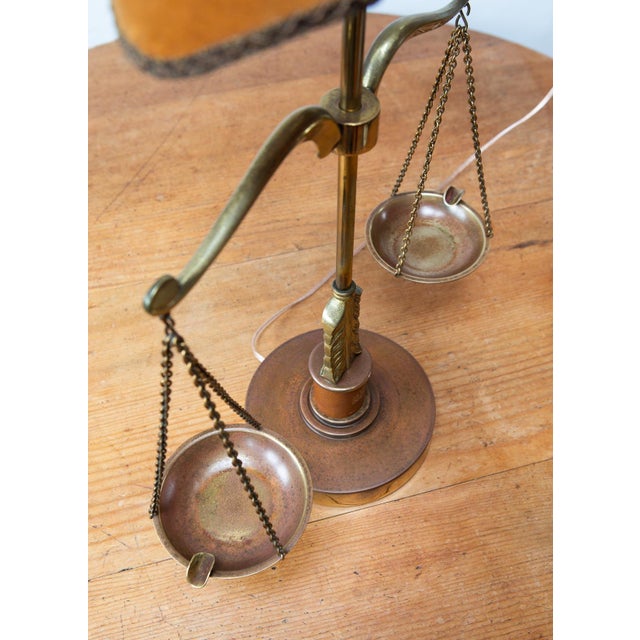 Metal Balance Brass and Leather Table Lamp, 1970s For Sale - Image 7 of 11