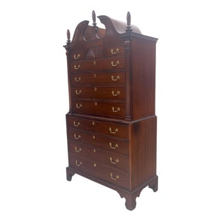 Mahagony 83" Tall 11 Drawers Finials Highboy Chest Dresser Chippendale MINT For Sale