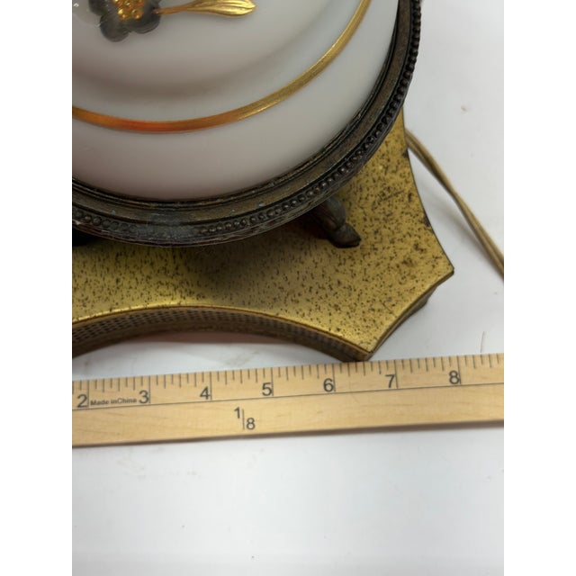 Brass Vintage Painted Satin Glass Table Lamp With Gilded Floral Accents For Sale - Image 8 of 9