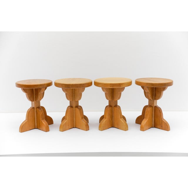Mid-Century Modern Handmade Beech Stool, France, 1960s For Sale - Image 11 of 13