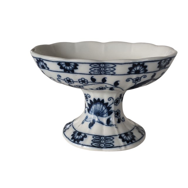 Vintage Blue Onion Porcelain Pedestal Soap Dish Holder For Sale - Image 12 of 13