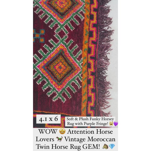 Textile Mid 20th Century Moroccan SISTER HORSE RUG 4 x 6 For Sale - Image 7 of 11