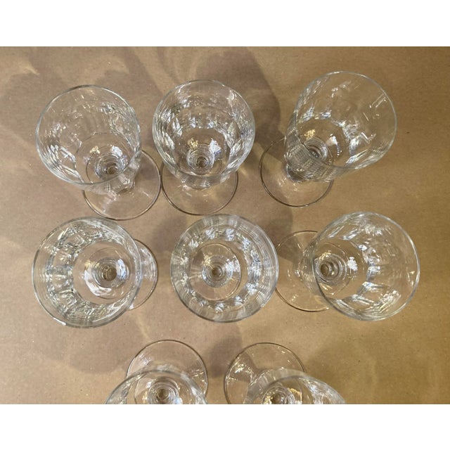 Glass Antique Crystal Faceted Pedestal Stemware- Set of 8 For Sale - Image 7 of 13
