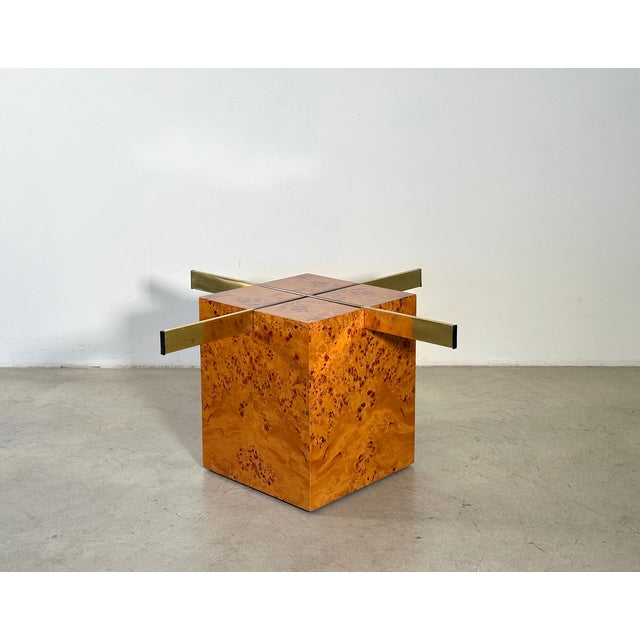 Wood Burl and Brass Coffee Table, 1980s For Sale - Image 7 of 10